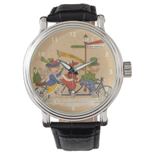 Montre Noël vintage, Père Noël victorien à vélo