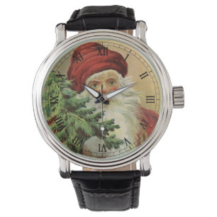 Montre Noël vintage, Père Noël victorien avec arbre