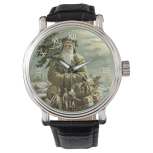 Montre Noël vintage, Père Noël victorien avec des jouets