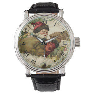 Montre Noël vintage, Père Noël victorien dans son traînea