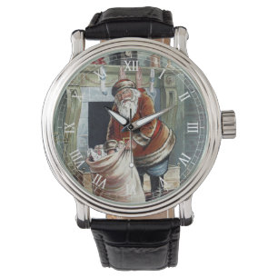 Montre Noël vintage, Saint Nicolas au coin du feu