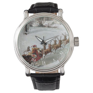Montre Noël vintage, Saint Nicolas avec rennes