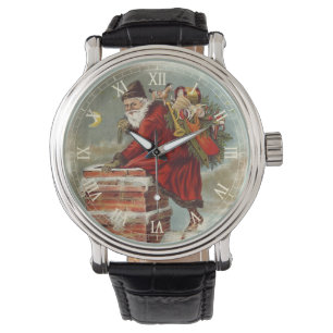 Montre Noël vintage victorien Saint Nicolas sur le toit