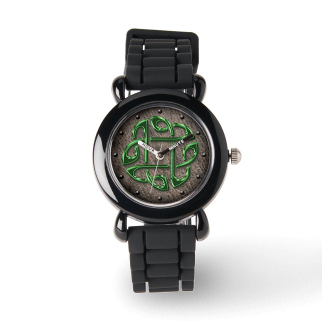 Montre Noeud celtique vert brillant sur art numérique en  (Recto)