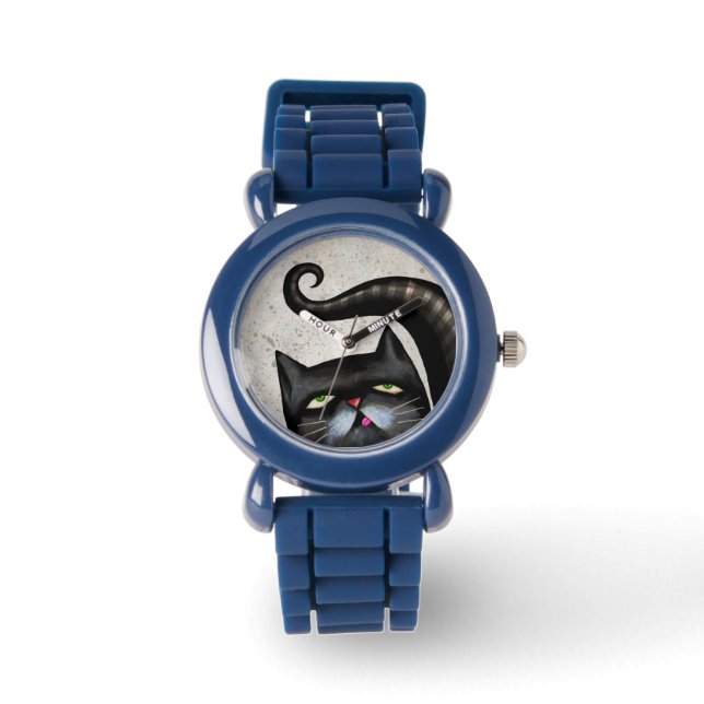 MONTRE NOIR AMOUREUX DES CHATS ART WRIST WATT (Recto)