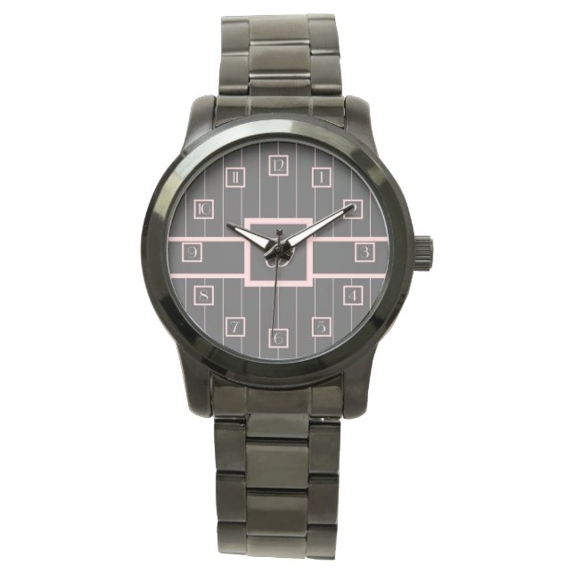 Montre Noir avec Pinstripes rose (devant)