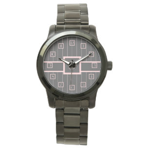 Montre noir avec rayures roses