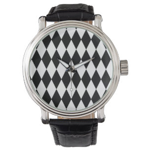 Montre Noir blanc Arlequin Diamonds Motif Design