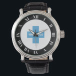 Montre Noir Blanc Gras Numéros Romains Votre Logo<br><div class="desc">Montre à poignet personnalisée avec des chiffres romains blancs en gras sur une bordure noire entourant votre logo.</div>