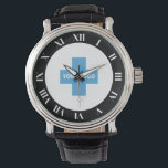 Montre Noir Blanc Gras Numéros Romains Votre Logo<br><div class="desc">Montre à poignet personnalisée avec des chiffres romains blancs en gras sur une bordure noire entourant votre logo.</div>
