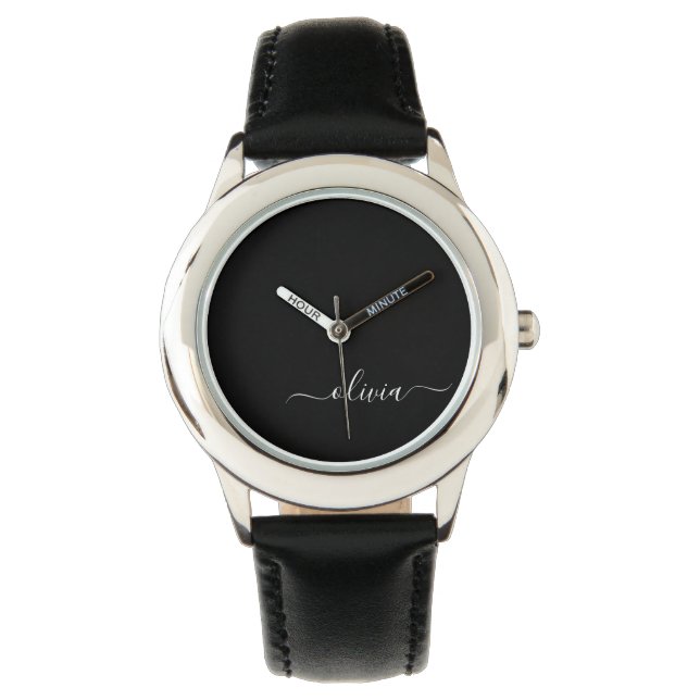 Montre Noir Blanc Moderne Minimaliste Élégant Monogramme (devant)