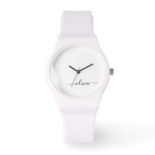 Montre Noir Blanc moderne Script Girl Monogramme Nom