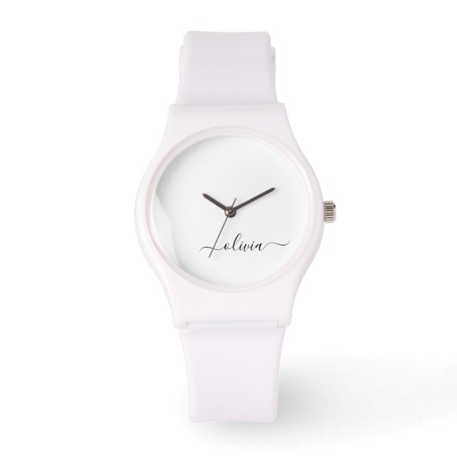 Montre Noir Blanc moderne Script Girl Monogramme Nom (Recto)