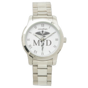 Montre Noir Blanc Nom Caducée Médecin Médicale MD Watch