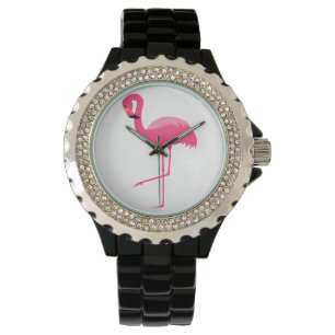MONTRE NOIR CLASSIQUE FLAMANT ROSE PERSONNALISÉ