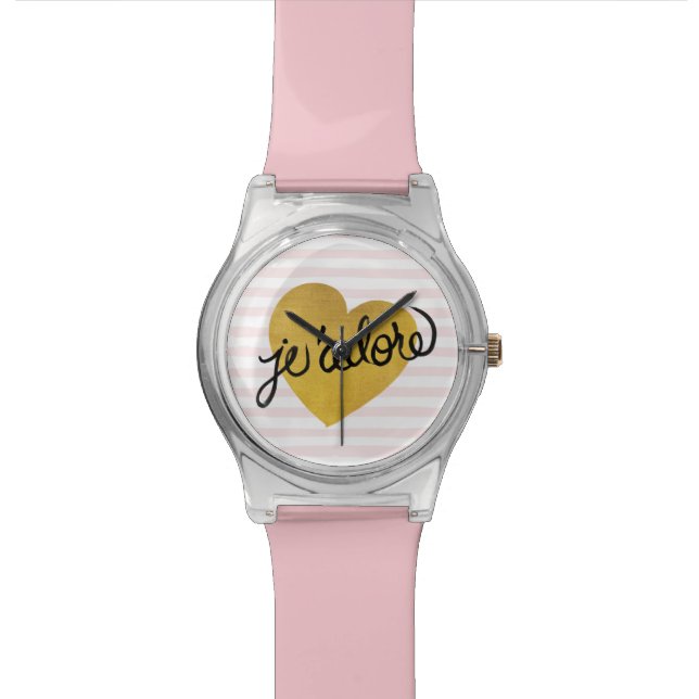 Montre Noir de la citation | de J'adore et coeur d'or (Fermer)