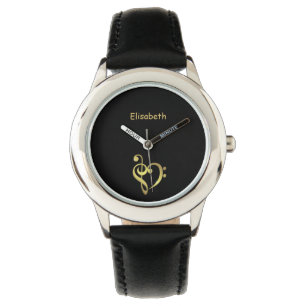Montre Noir de nom d'amour de coeur de musique de clef