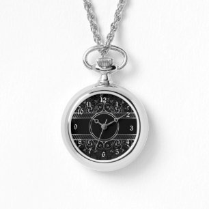 Montre Noir et Argent Ornate Gothique
