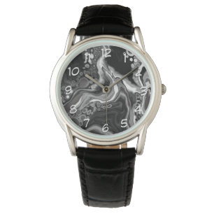 Montre Noir et Marbre blanc Digital Fluid Art