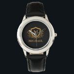 Montre Noir et Or Personnalisé Stylo Nom Monogramme<br><div class="desc">Noir et Or Personnalisé Monogramme Stylish Nom. Pour plus de personnalisation,  cliquez sur le bouton "Customiser" et utilisez notre outil de conception pour modifier ce modèle.</div>
