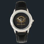 Montre Noir et Or Personnalisé Stylo Nom Monogramme<br><div class="desc">Noir et Or Personnalisé Monogramme Stylish Nom. Pour plus de personnalisation,  cliquez sur le bouton "Customiser" et utilisez notre outil de conception pour modifier ce modèle.</div>