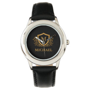 Montre Noir et Or Personnalisé Stylo Nom Monogramme