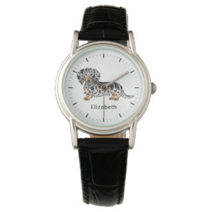 Montre Noir Et Tan Dapper Cheveux Long Dachshund & Nom
