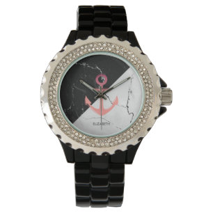 Montre Noir & Marbre blanc blanc Ancre