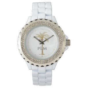 Montre Noir Monogramme Artistique Palmier Doré Tropical