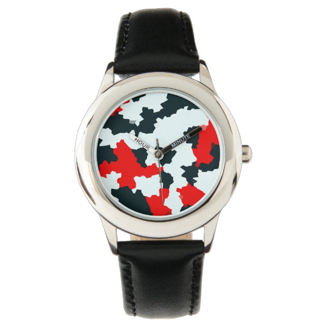 Montre Noir rouge et blanc irrégulier Abstrait (devant)
