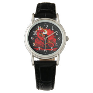 Montre Noir Samurai Dragon Rouge Style japonais  