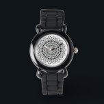 Montre Noir sur blanc orné motif<br><div class="desc">Motif de mandala noir sur arrière - plan blanc. Contactez-moi si vous avez besoin d'une combinaison de couleurs différente.</div>