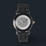 Montre Noir sur blanc orné motif<br><div class="desc">Motif de mandala noir sur arrière - plan blanc. Contactez-moi si vous avez besoin d'une combinaison de couleurs différente.</div>
