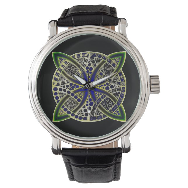 Montre Noir vert et bleu Mesmerizing Celtic noeud (devant)