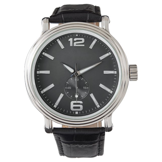 Montre noire classique avec un cadre argenté (devant)