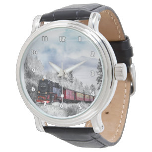 Montre noire du bracelet en cuir des hommes