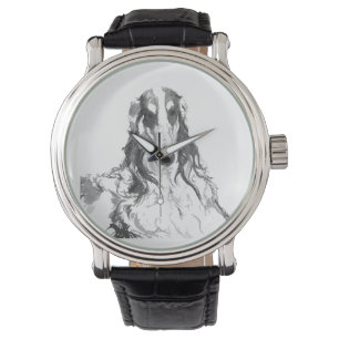 Montre noire et blanche de portrait de barzoï