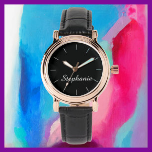 Montre Nom blanc Stylish Glam Rose Gold Black Band Poigne