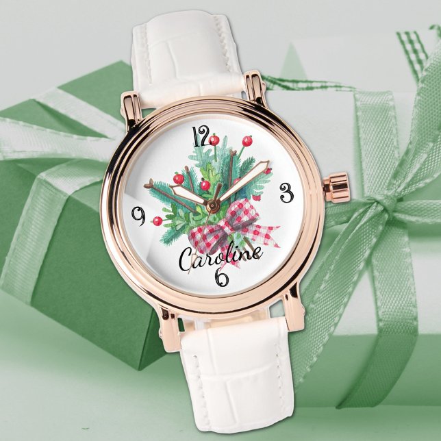Montre Nom, Bouquet Rouge & Vert Cuir Blanc Femme (Créateur téléchargé)