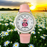 Montre Nom d'ajout de coccinelle rose<br><div class="desc">conception par www.etsy.com/Shop/TreasureBoxDigitals</div>