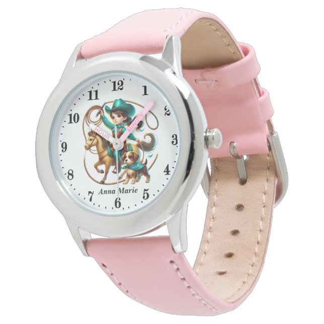 Montre Nom d'ajout de cowgirl mignonne (Incliné)