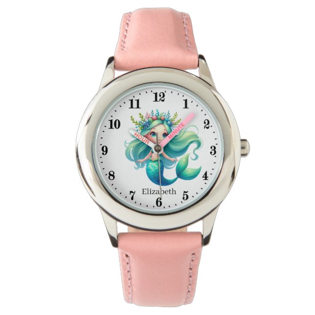Montre Nom d'ajout de sirène mignonne (devant)