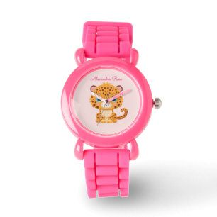 Montre Nom de bébé léopard mignon pour enfants de safari