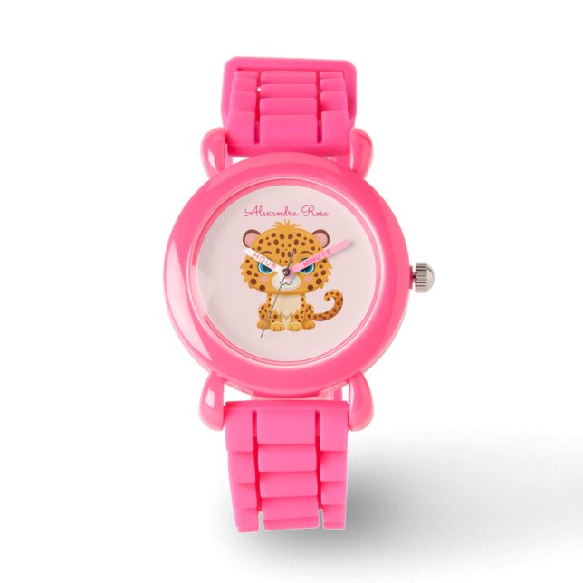 Montre Nom de bébé léopard mignon pour enfants de safari (Recto)