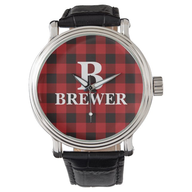 Montre Nom de famille personnalisé Red Tartan Watch (devant)