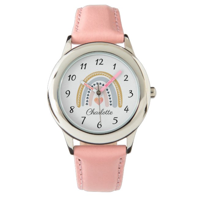 Montre Nom de fille boho mignon Aquarelle Arc-en-ciel  (devant)
