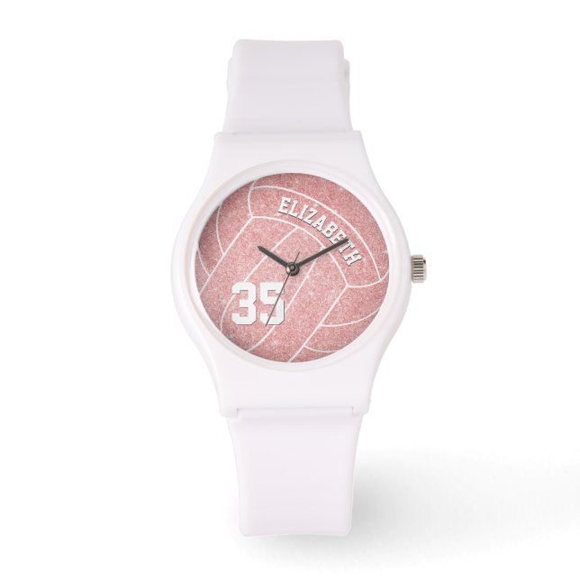 Montre nom de fille jersey numéro de volley-ball rose spo (Recto)