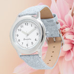 Montre Nom de la fille personnalisée Gris Parties scintil<br><div class="desc">Fille personnalisée Nom Parties scintillant gris bracelet enfant montre</div>