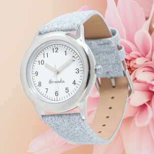 Montre Nom de la fille personnalisée Gris Parties scintil