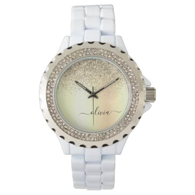 Montre Nom de luxe moderne girly pailleté or (devant)